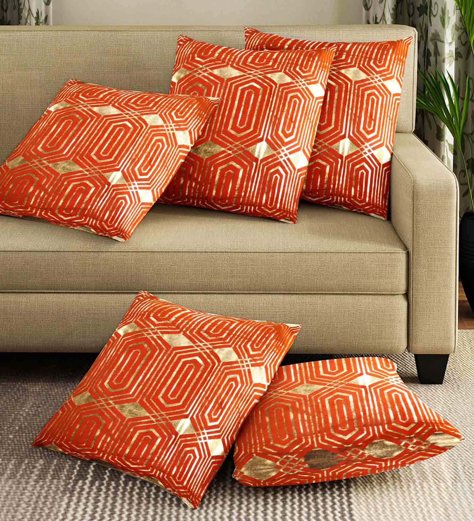 Velvet Multicolour 16 x 16 Inch Cushion Cover (Set of 5)