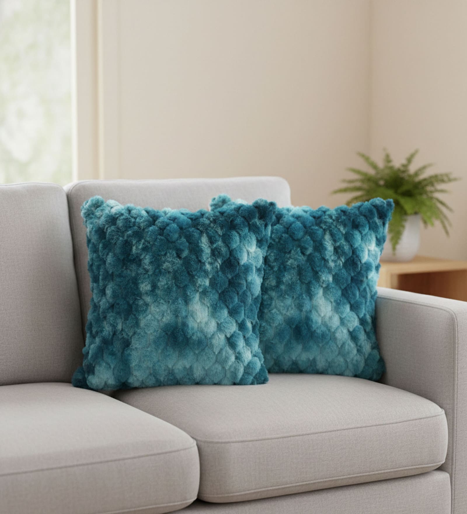 Blue Velvet Rabit Hair Feel 16X16 Inches 2Pcs Cushion Covers