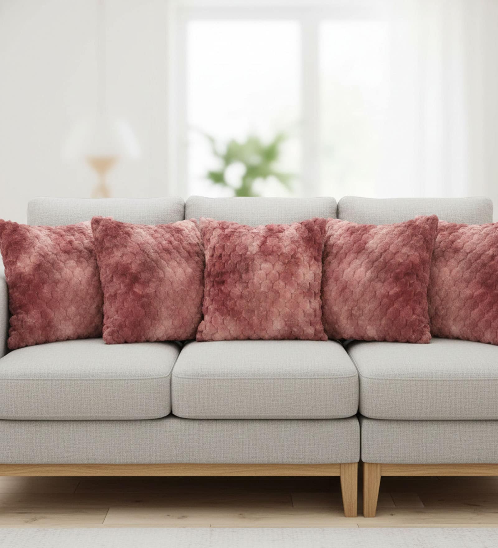 Pink Velvet Rabit Hair Feel 16X16 Inches 5Pcs Cushion Covers