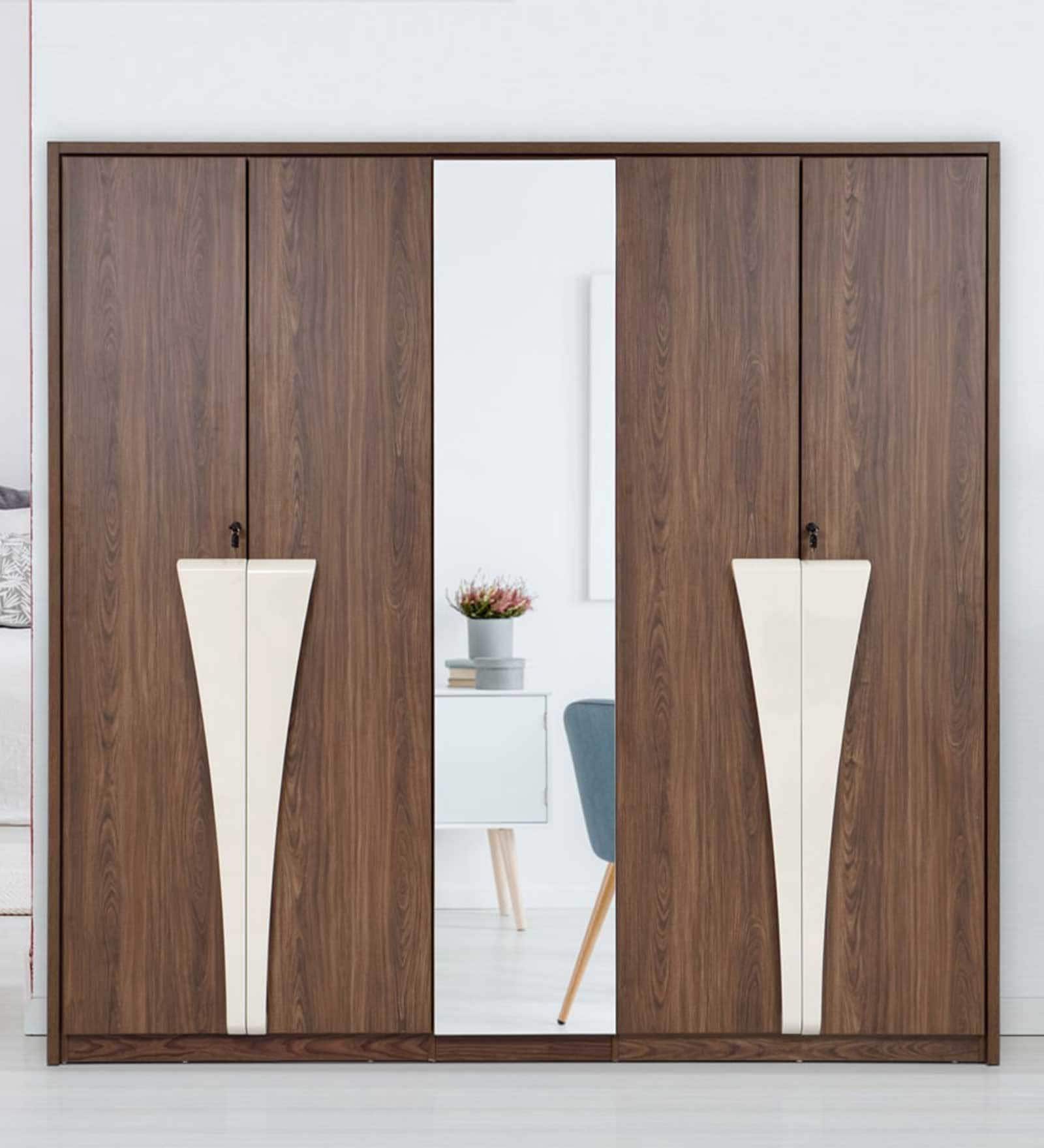 Venezia 5 Door Wardrobe in Cream & Walnut Finish