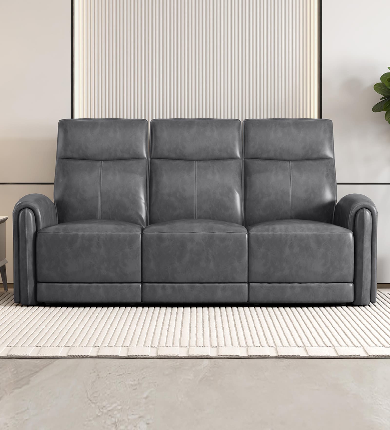 Venezia Leather Motorised 3 Seater Recliners In Grey Color Venezia Leather Motorised 3 Seater Recliners In Grey Color