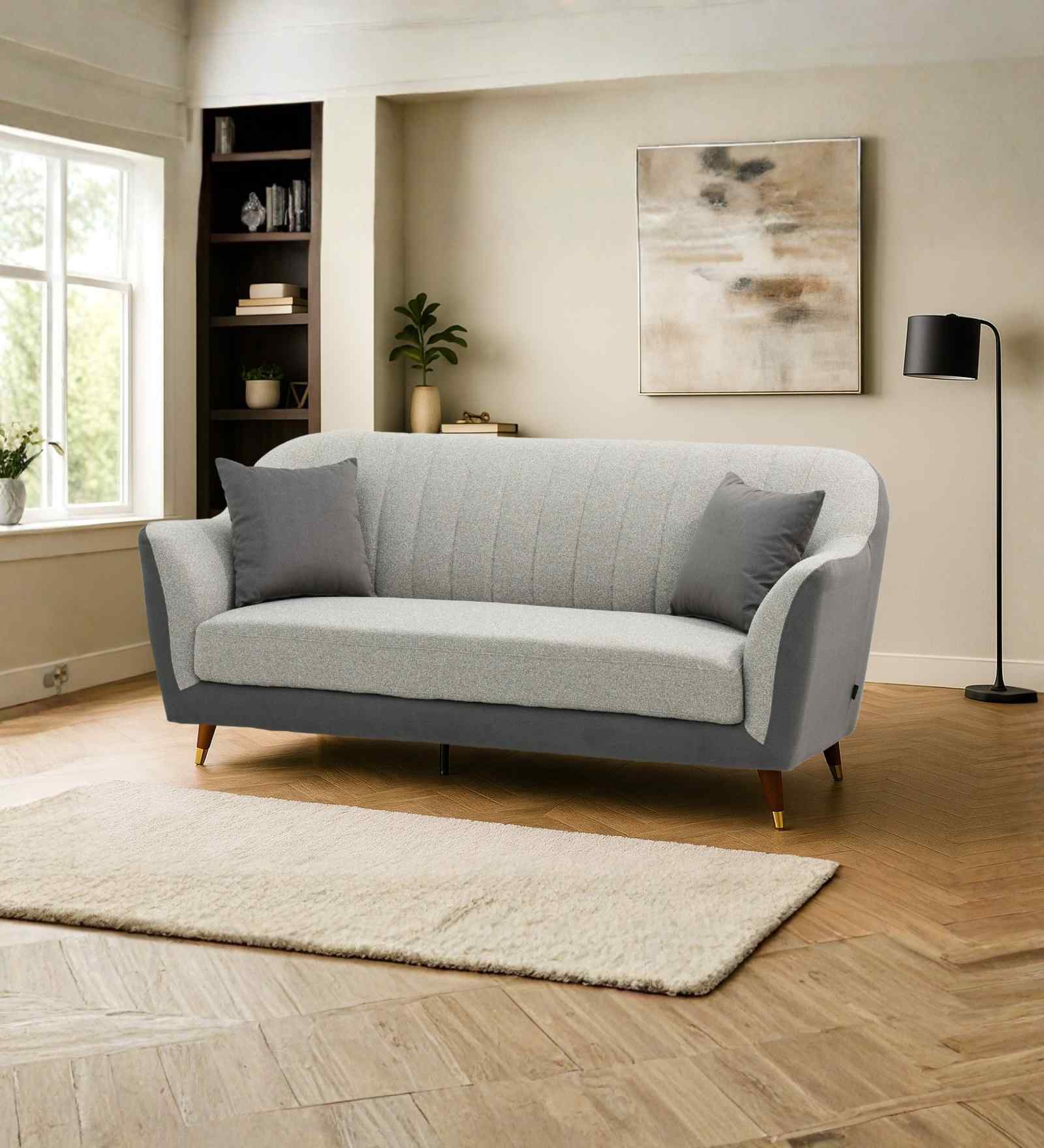 Venice Italian Fabric 3 Seater Sofa In Grey Color