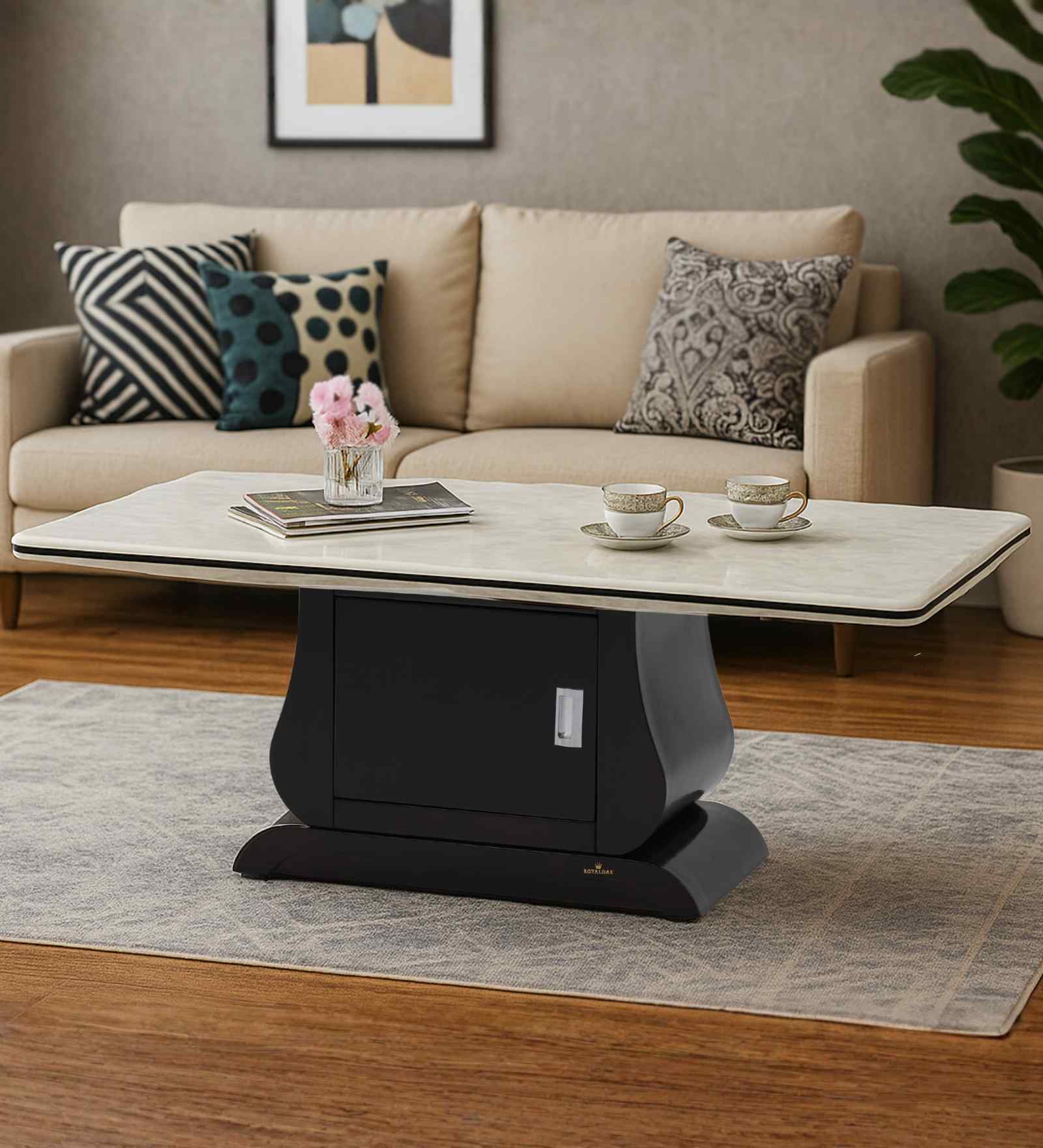 Venice Italian Marble Top Coffee Table In Brown Finish