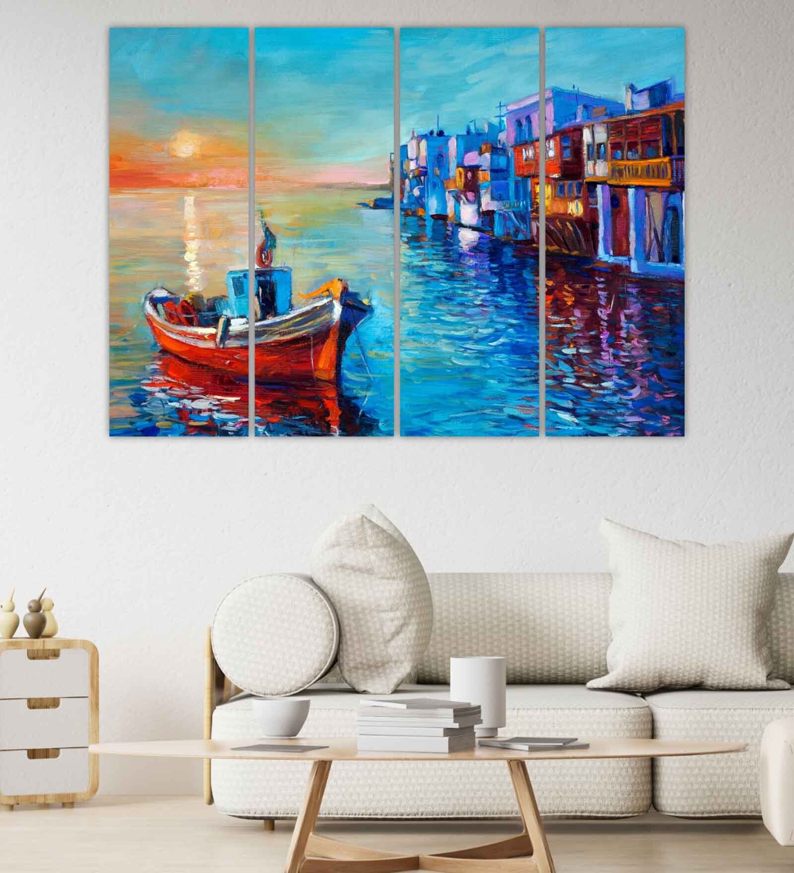 Venice Blue Wood Framed Art Panels Set of 4
