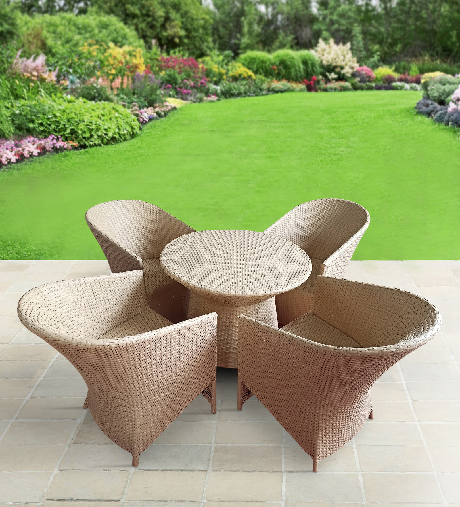 Buy Venice Wicker Patio Table and Chair Set in Fawn Corduroy Colour