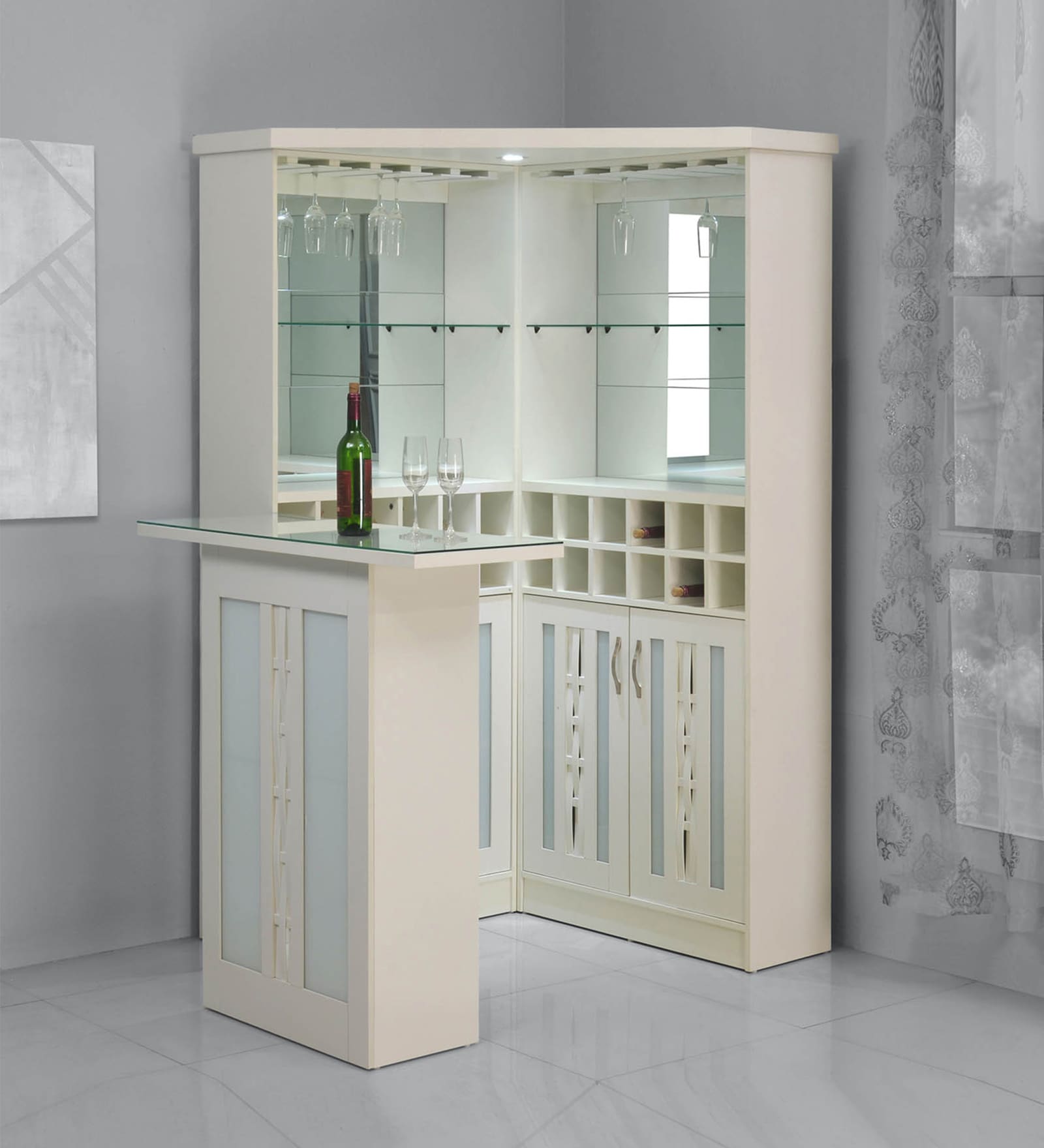 Vento Bar Cabinet with Counter in White Colour