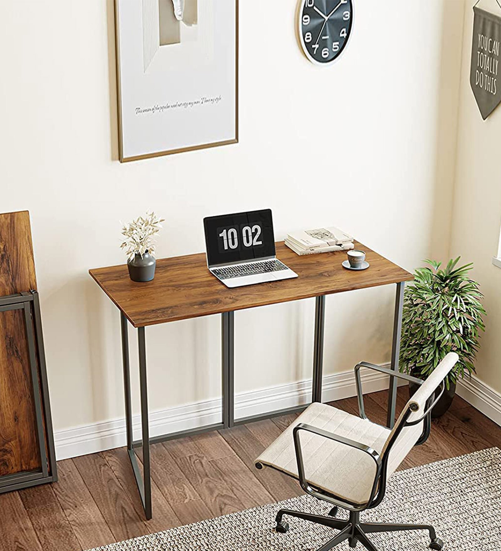 Vento Metal Foldable Study Table in Natural Finish