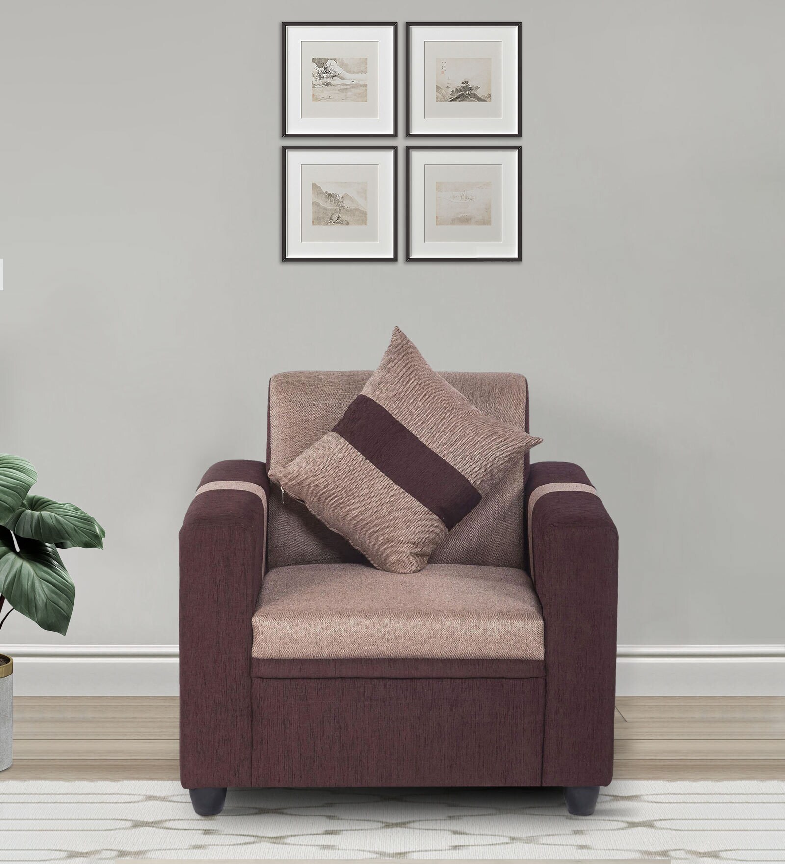 Ventura Fabric 1 Seater Sofa in Beige Colour