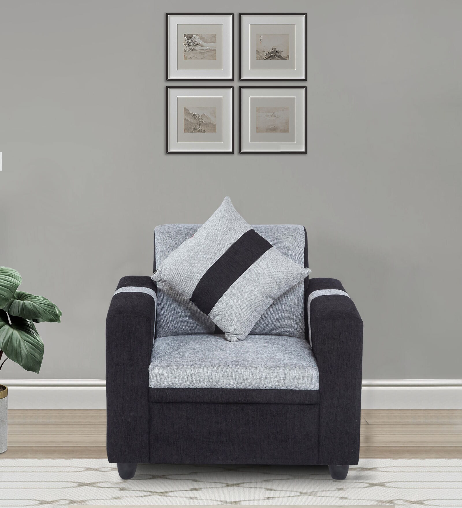 Ventura Fabric 1 Seater Sofa in Grey Colour Ventura Fabric 1 Seater Sofa in Grey Colour