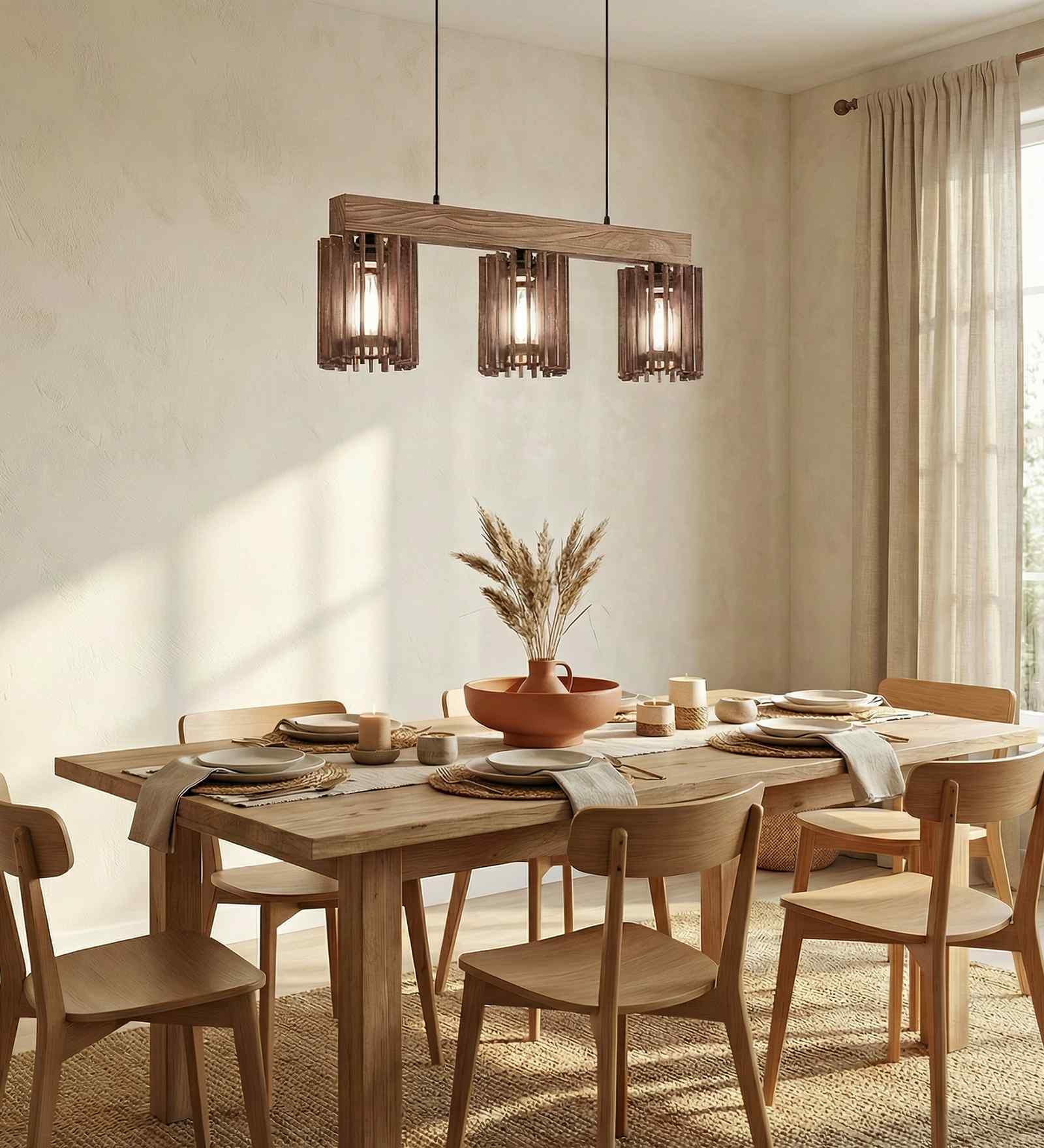 Ventus 3 Lights Brown Solid Wood Linear Chandelier Cluster Hanging Light