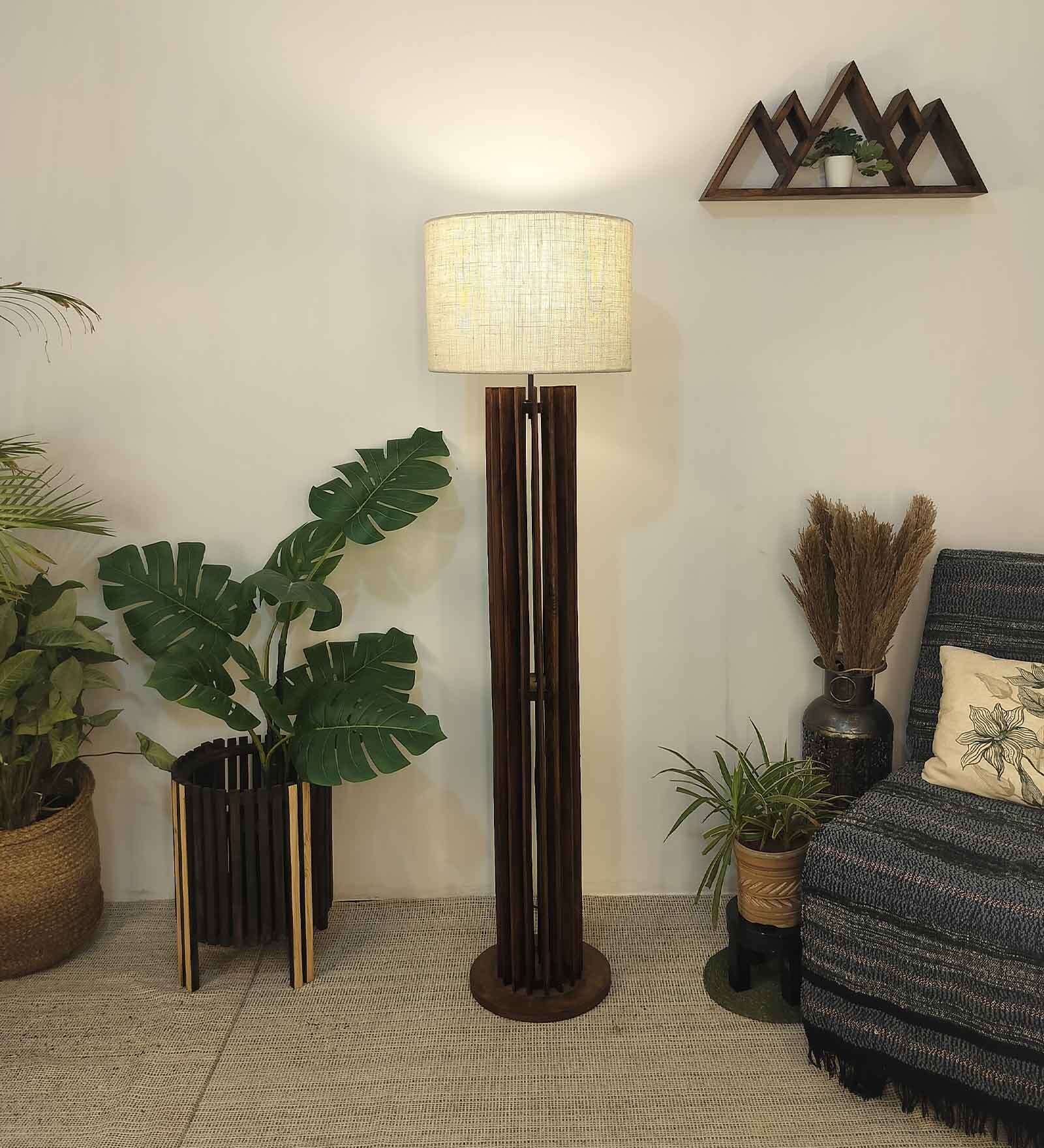 Ventus Wooden Floor Lamp with Jute Shade & Brown Base