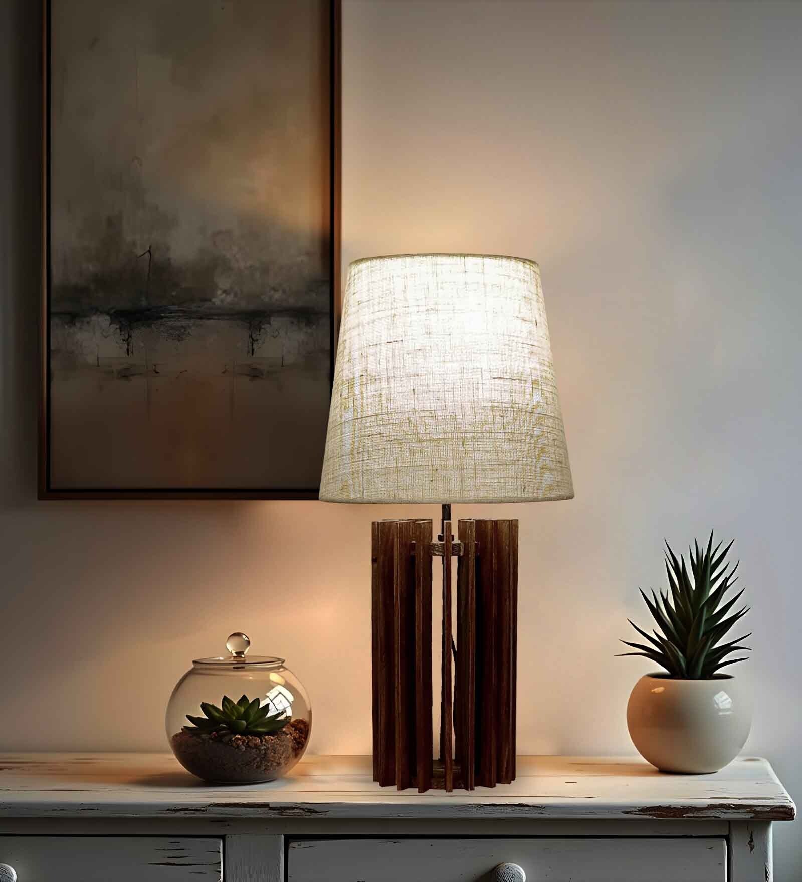 Ventus Wooden Table Lamp with Jute Shade & Brown Base