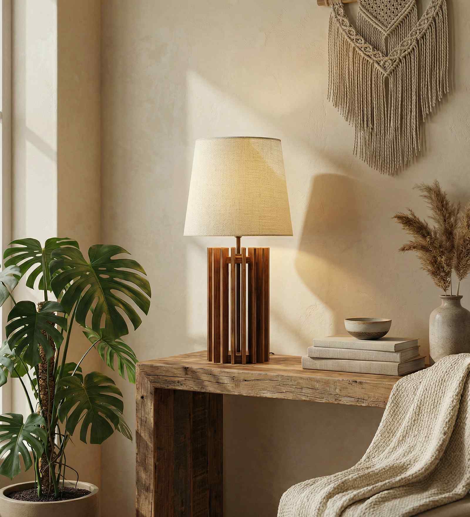 Ventus Wooden Table Lamp with Jute Shade & Brown Base