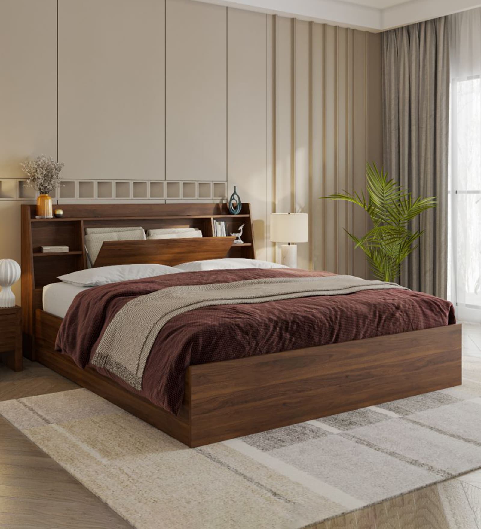 Venus King Size Bed In Columbian Walnut Colour With Box Storage