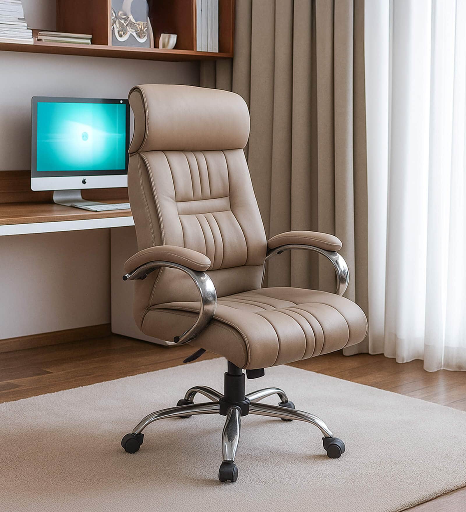 Shioni Leatherette Executive Chair In Beige Colour