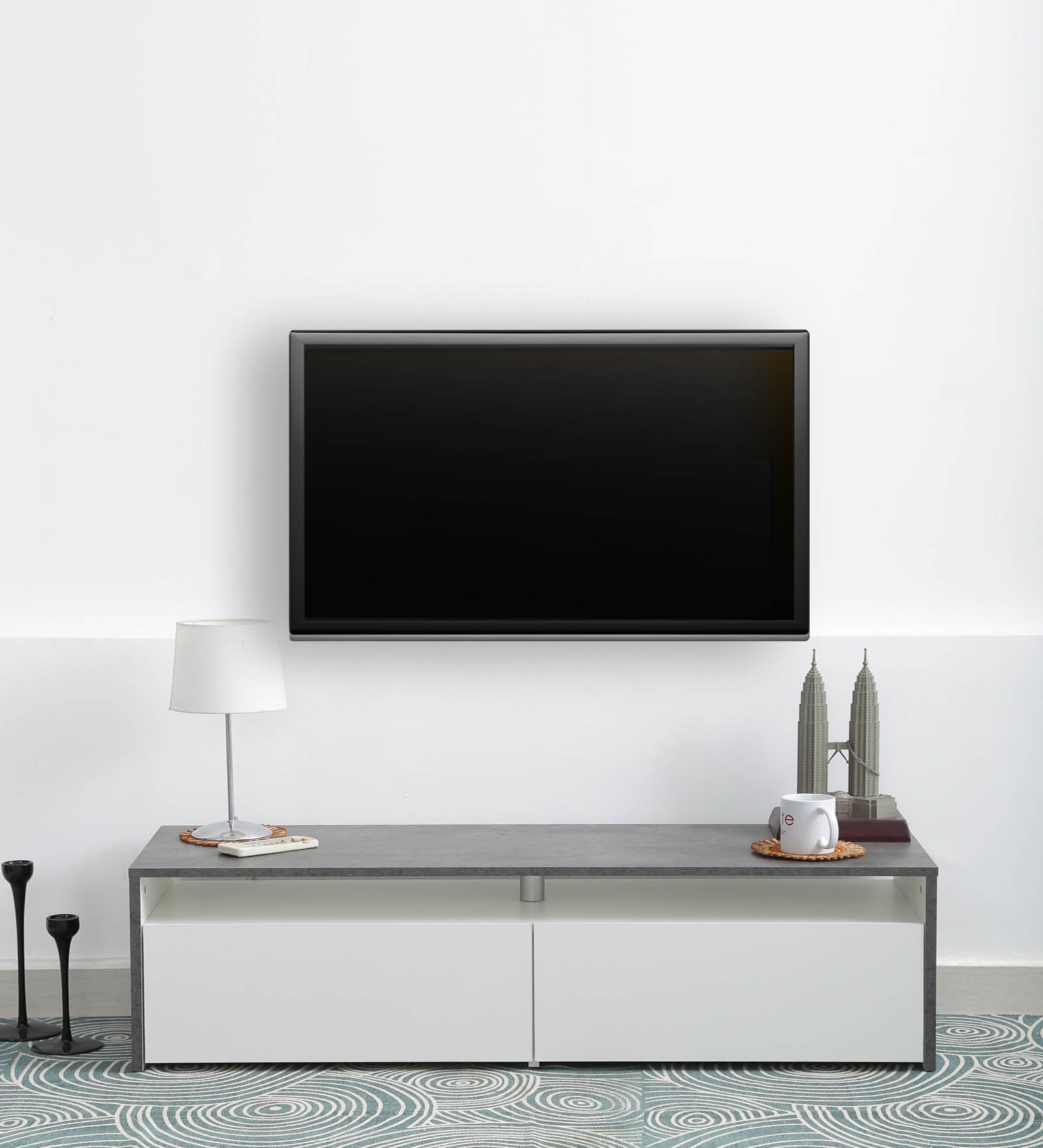 Vera TV Unit in White & Concrete Finish