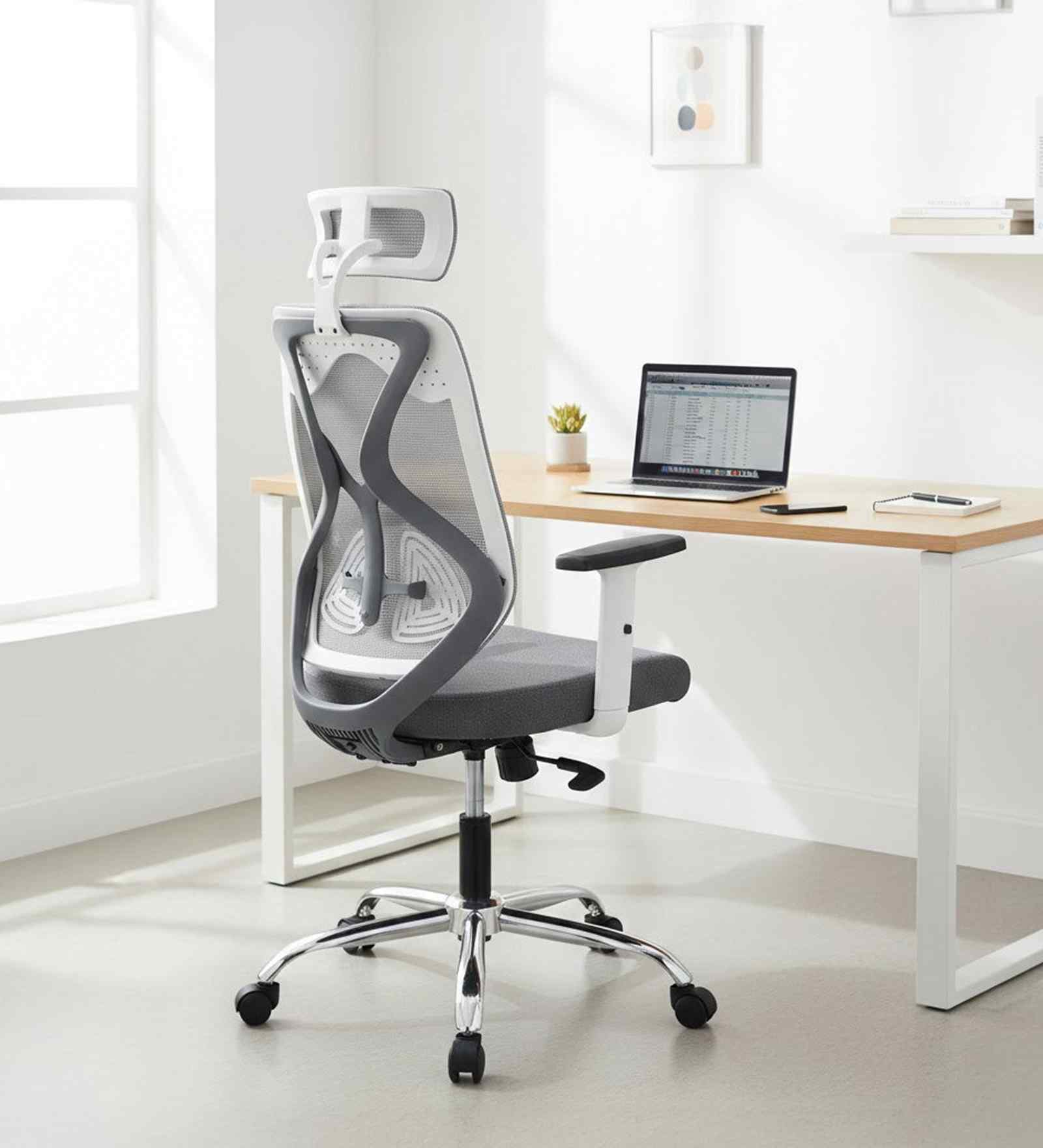 Verona Ergonomic Chair In White And Grey Finish
