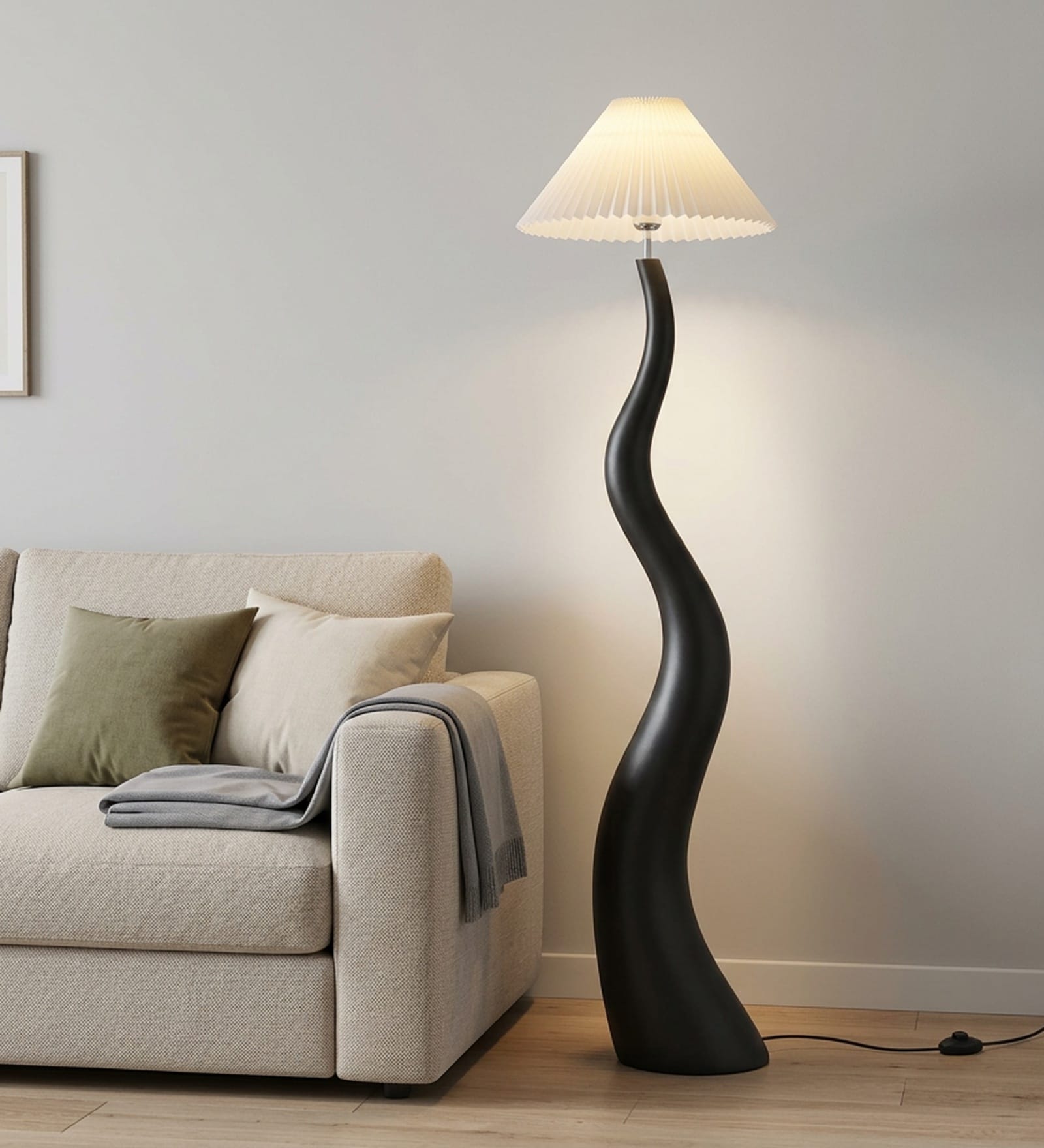 Verona Noir S-Curve Floor Lamp with Pleated Fabric Shade