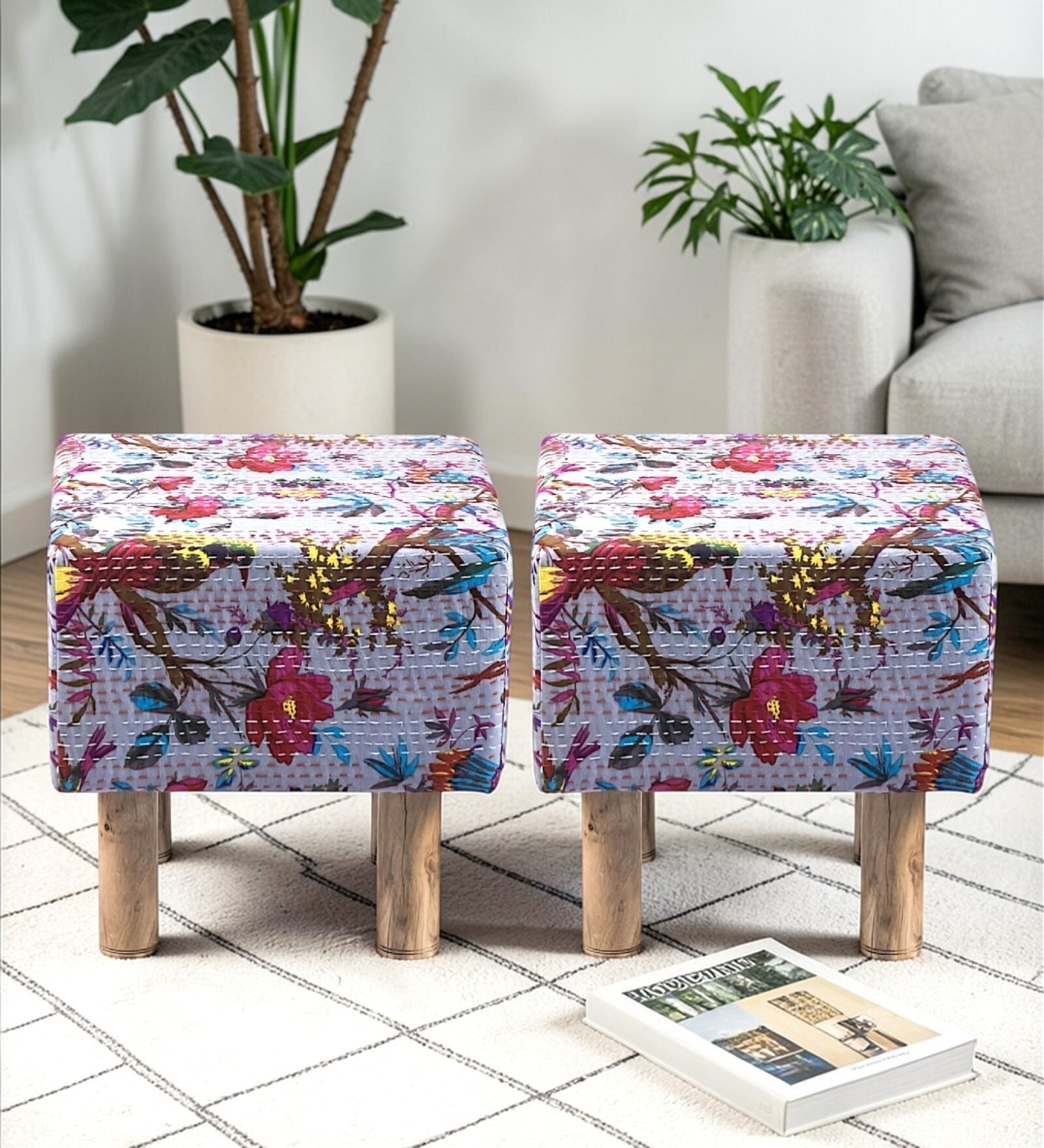 Verona Ottoman Set Of 2 In Grey Colour