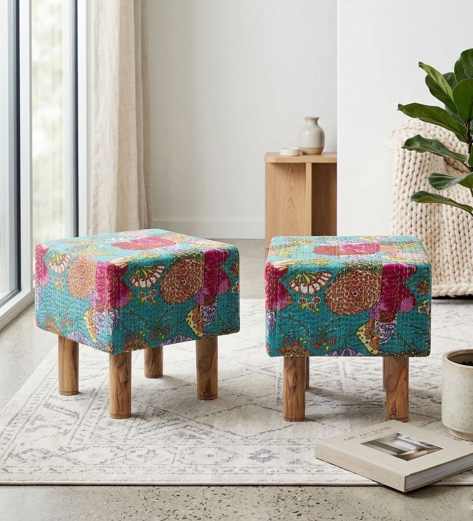 Verona Ottoman Set Of 2 In Sea Green Colour
