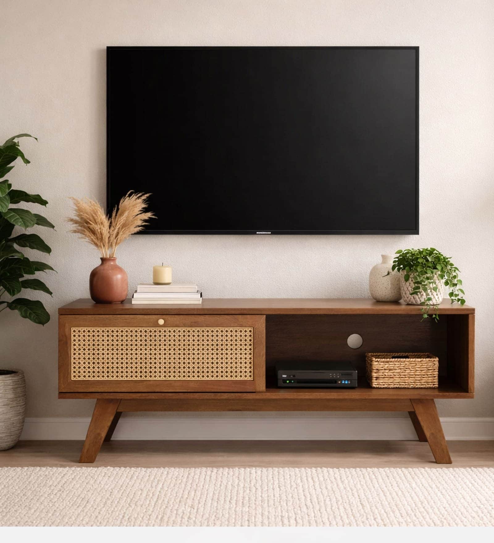 Verona Sheesham Wood Open Shelf TV Console In Provincial Teak Finish