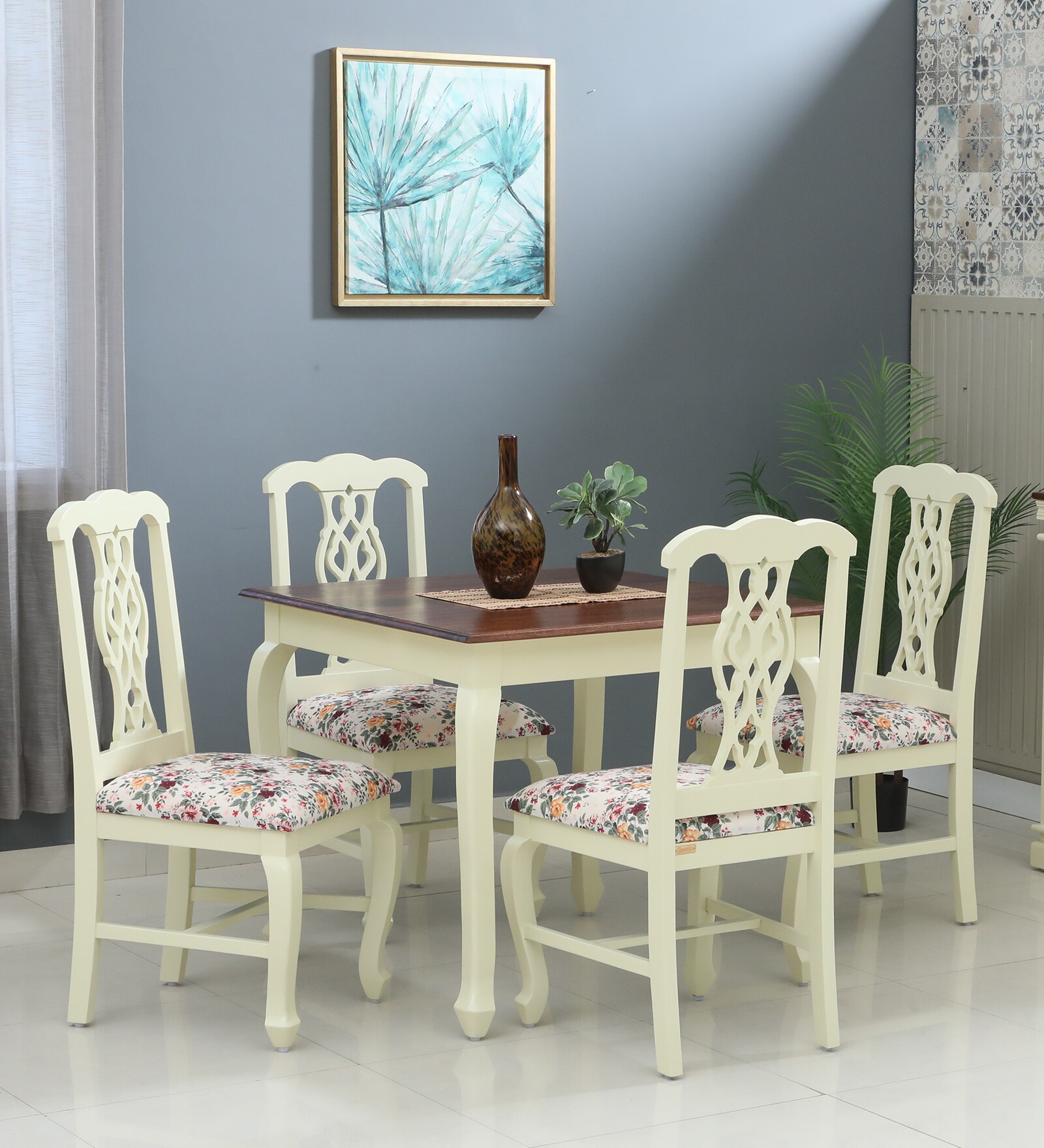 Versaille Solid Wood 4 Seater Dining Set In Tulip Finish Versaille Solid Wood 4 Seater Dining Set In Tulip Finish