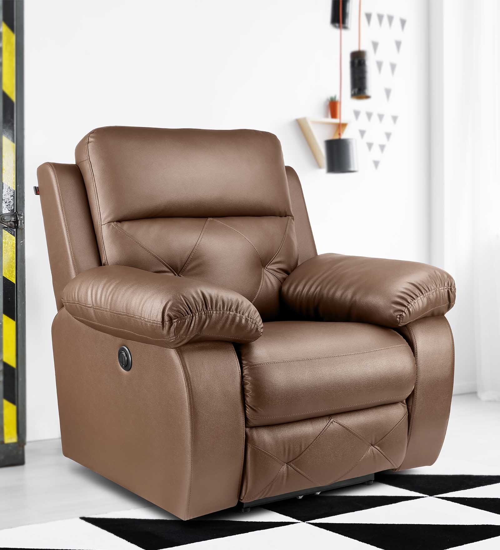 Versatil Leatherette  Motorized 1 Seater Recliner In Brown Colour