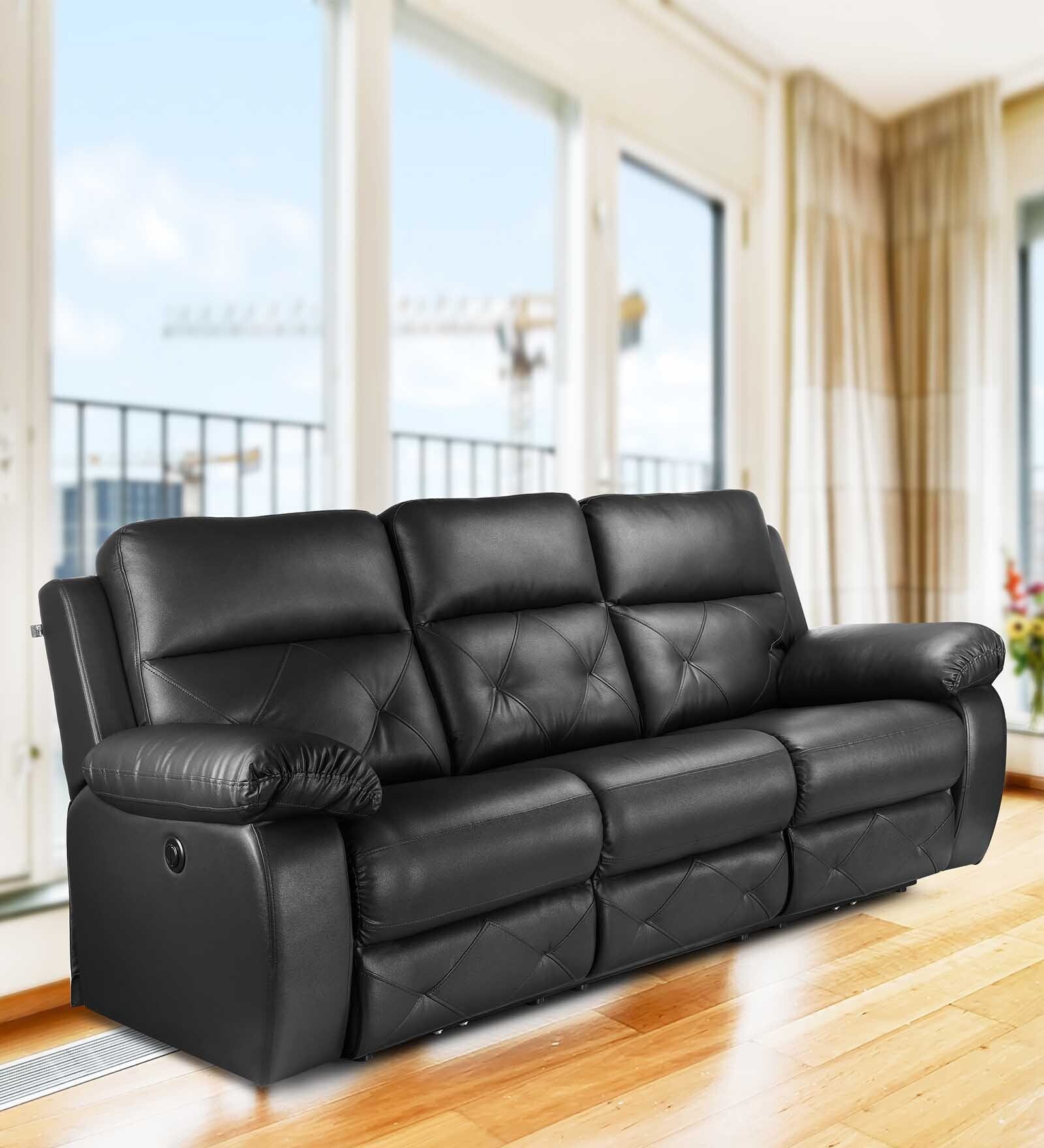 Versatil Leatherette  Motorized 3 Seater Recliner In Black Colour