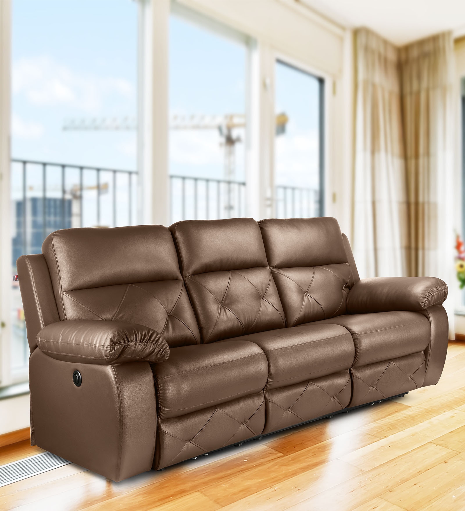 Versatil Leatherette Motorized 3 Seater Recliner In Brown Colour Versatil Leatherette Motorized 3 Seater Recliner In Brown Colour
