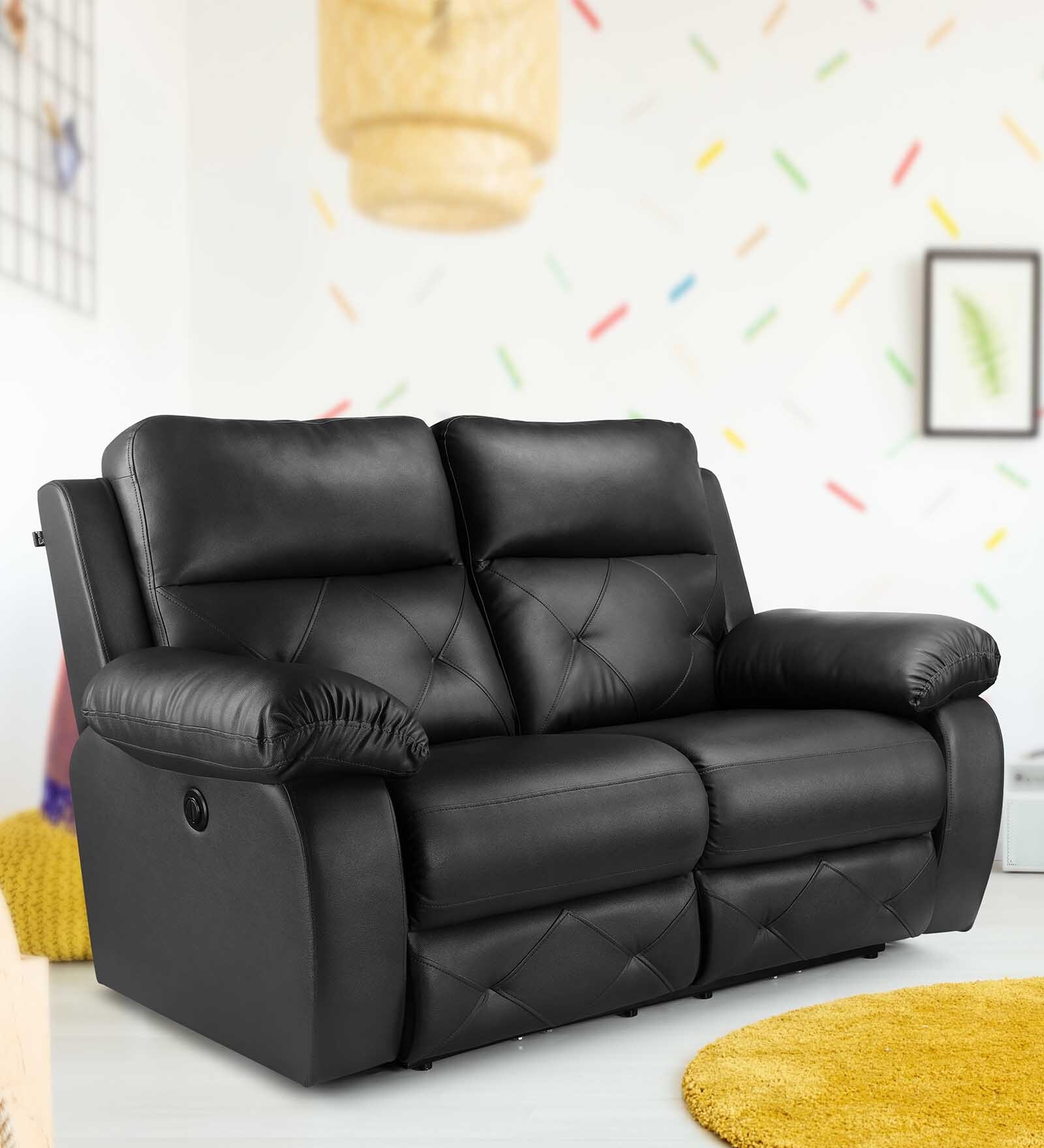 Versatil Leatherette Motorized 2 Seater Recliner In Black Colour