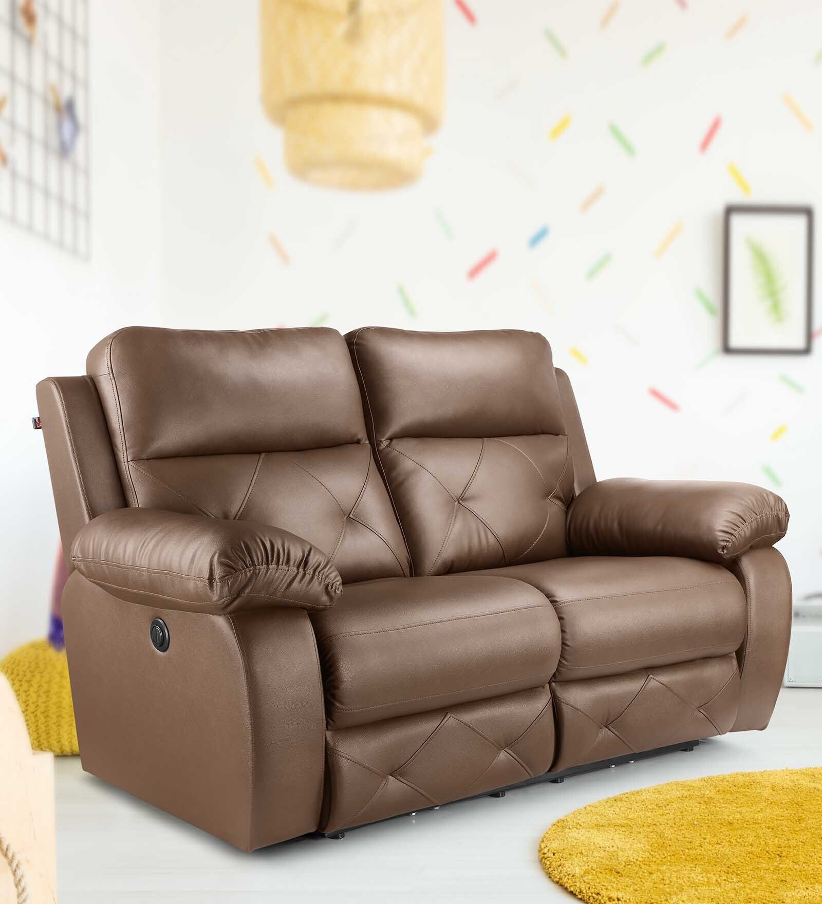 Versatil Leatherette  Motorized 2 Seater Recliner In Brown Colour