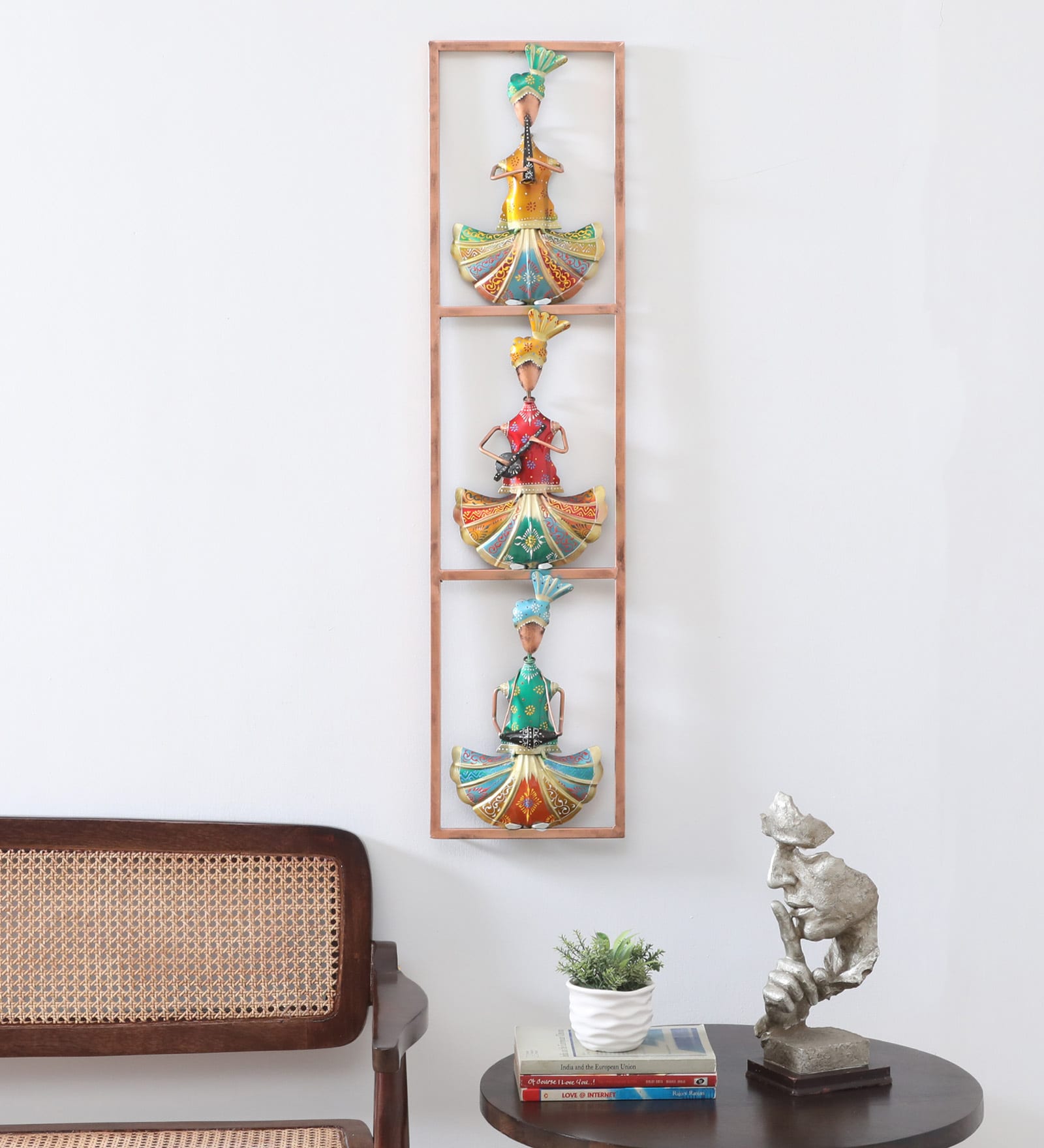 Vertical 3 Punjabi Musicians Multicolour Iron  Wall Art