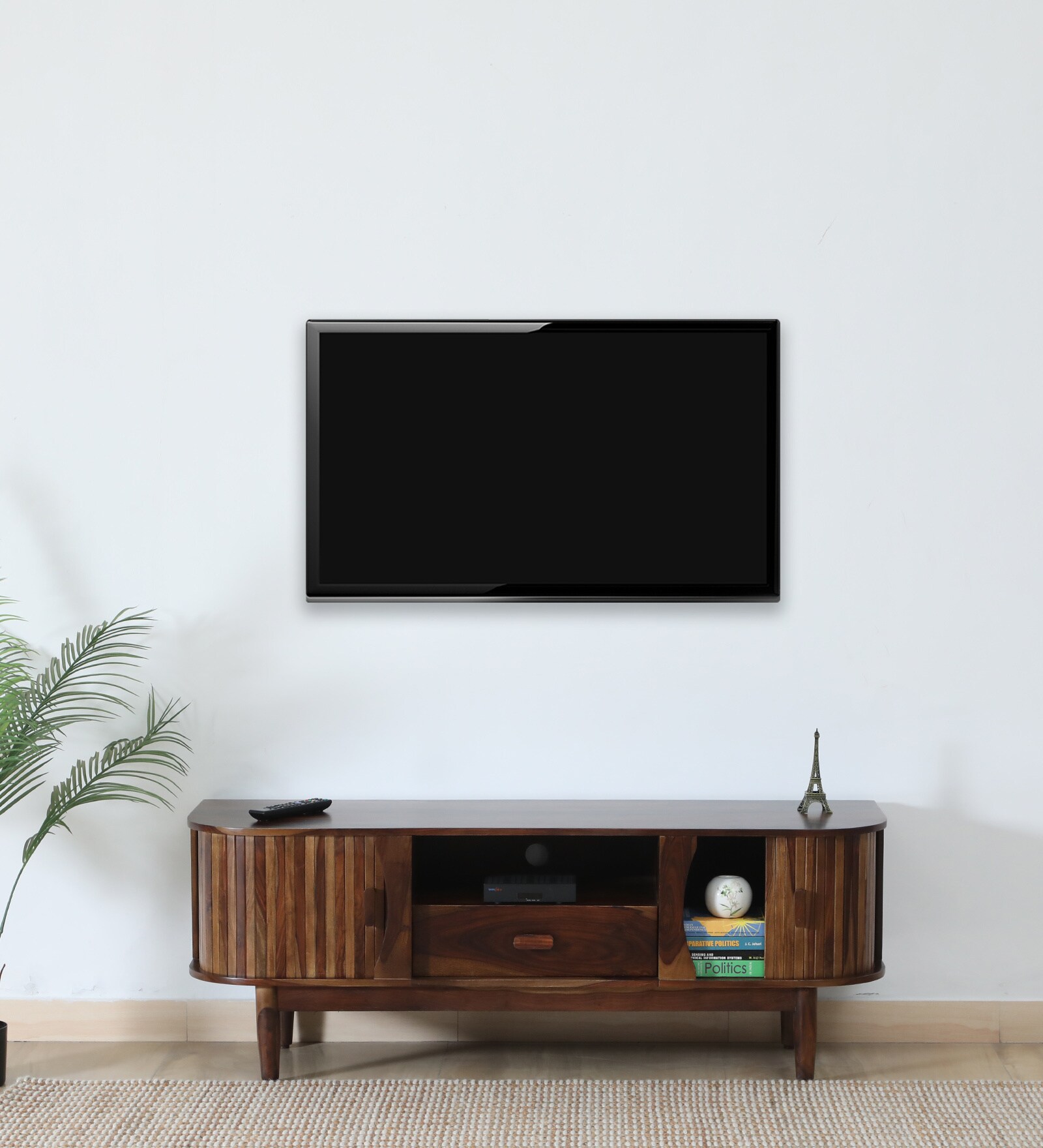 Vestfold Sheesham Wood  Sliding Shutter TV Unit In Scratch Resistant Provincial Teak Finish