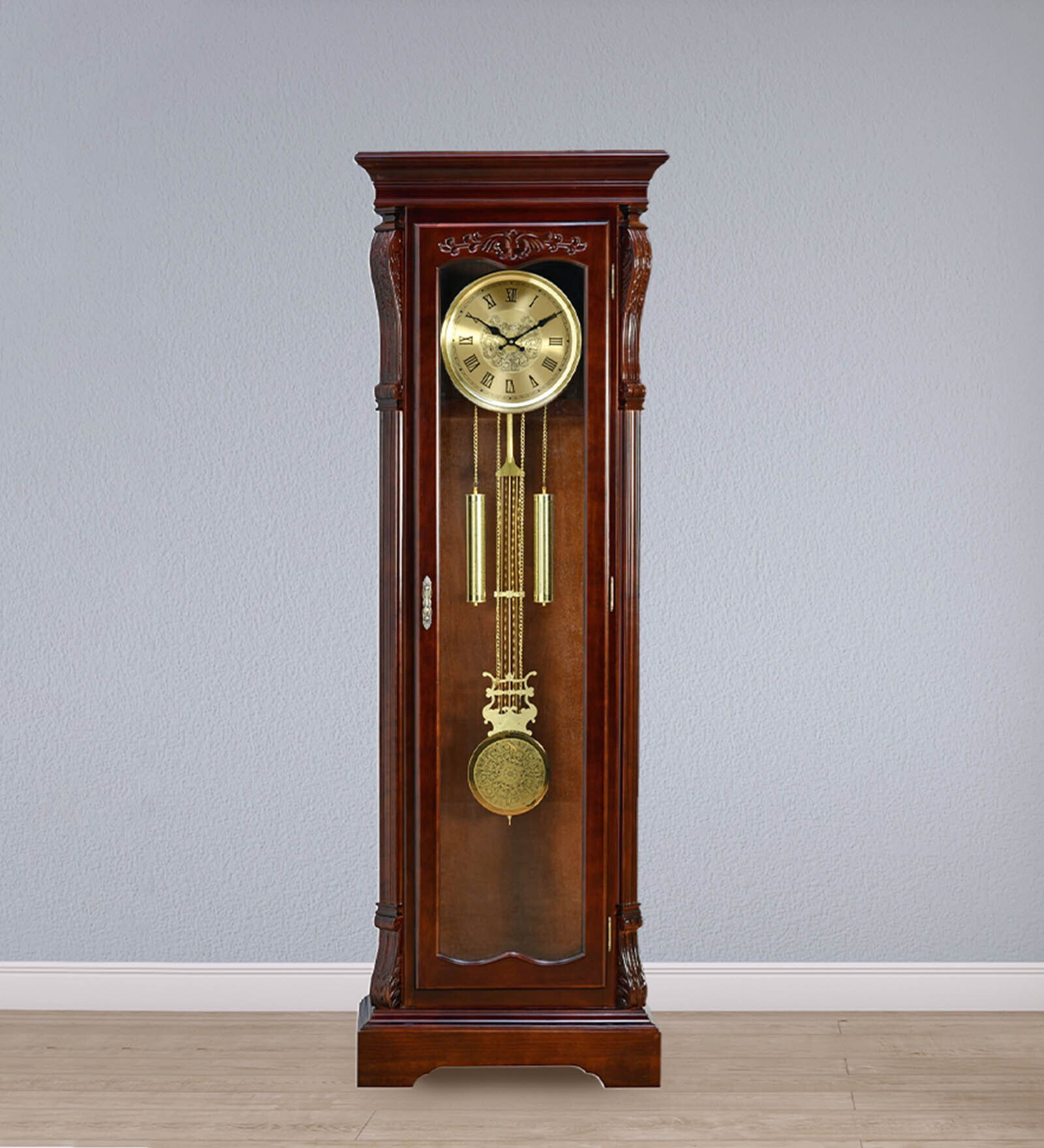 Veteran Linden Wood Grandfather Pendulum Clock In Brown