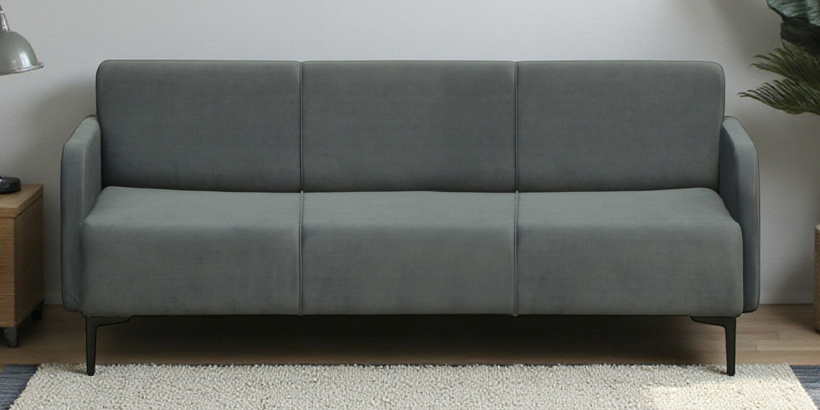 Vella Velvet Fabric 3 Seater Sofa in Grey Colour
