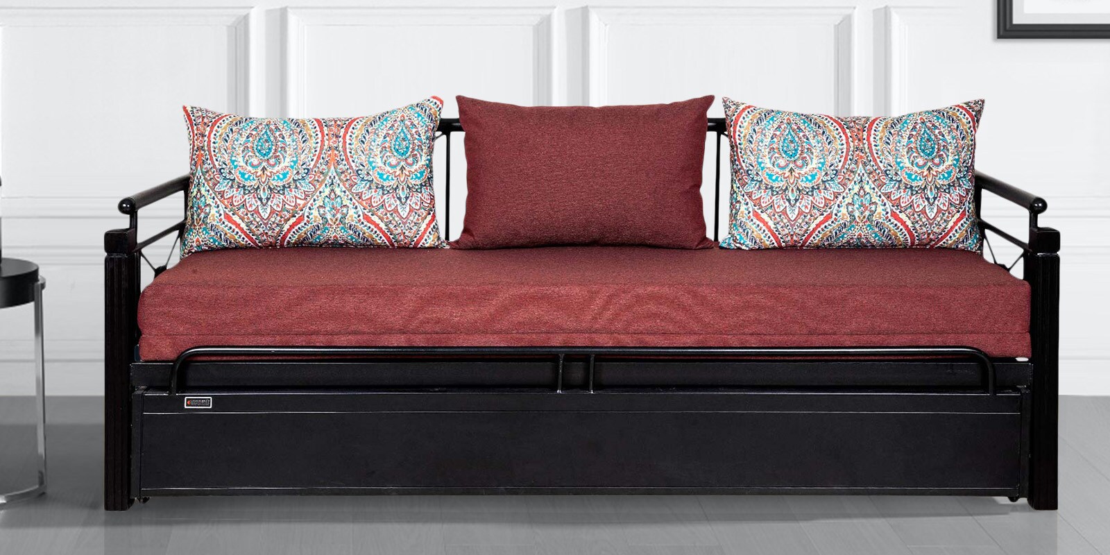 Buy Metallika Venice Metallic Sofa Cum Bed with Storage & Russet Maroon