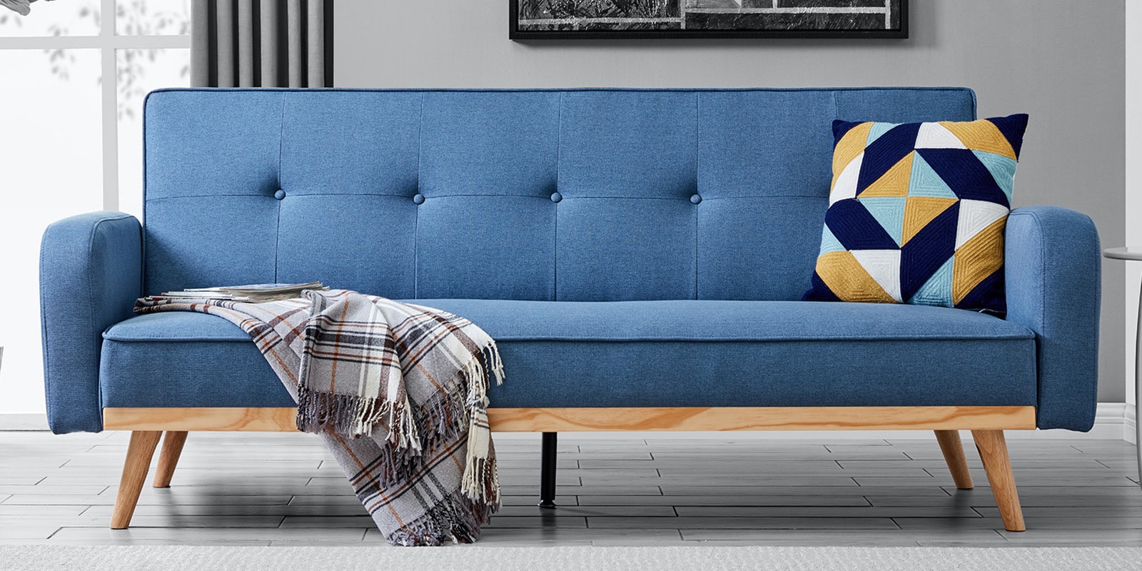 Buy Baxter Sofa Cum Bed In Classic Blue Colour By Bantia Furniture Online Convertible Fabric Sofa Cum Beds Sofa Cum Beds Furniture Pepperfry Product