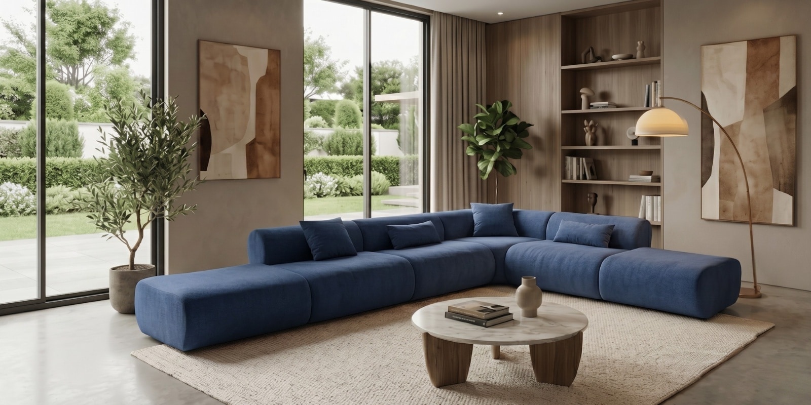 Verona Luxe Sectional Sofa In Blue Color