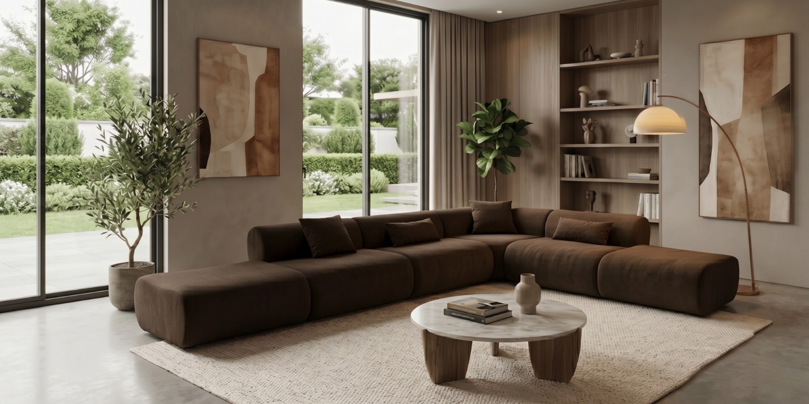 Verona Luxe Sectional Sofa In Dark Brown Color