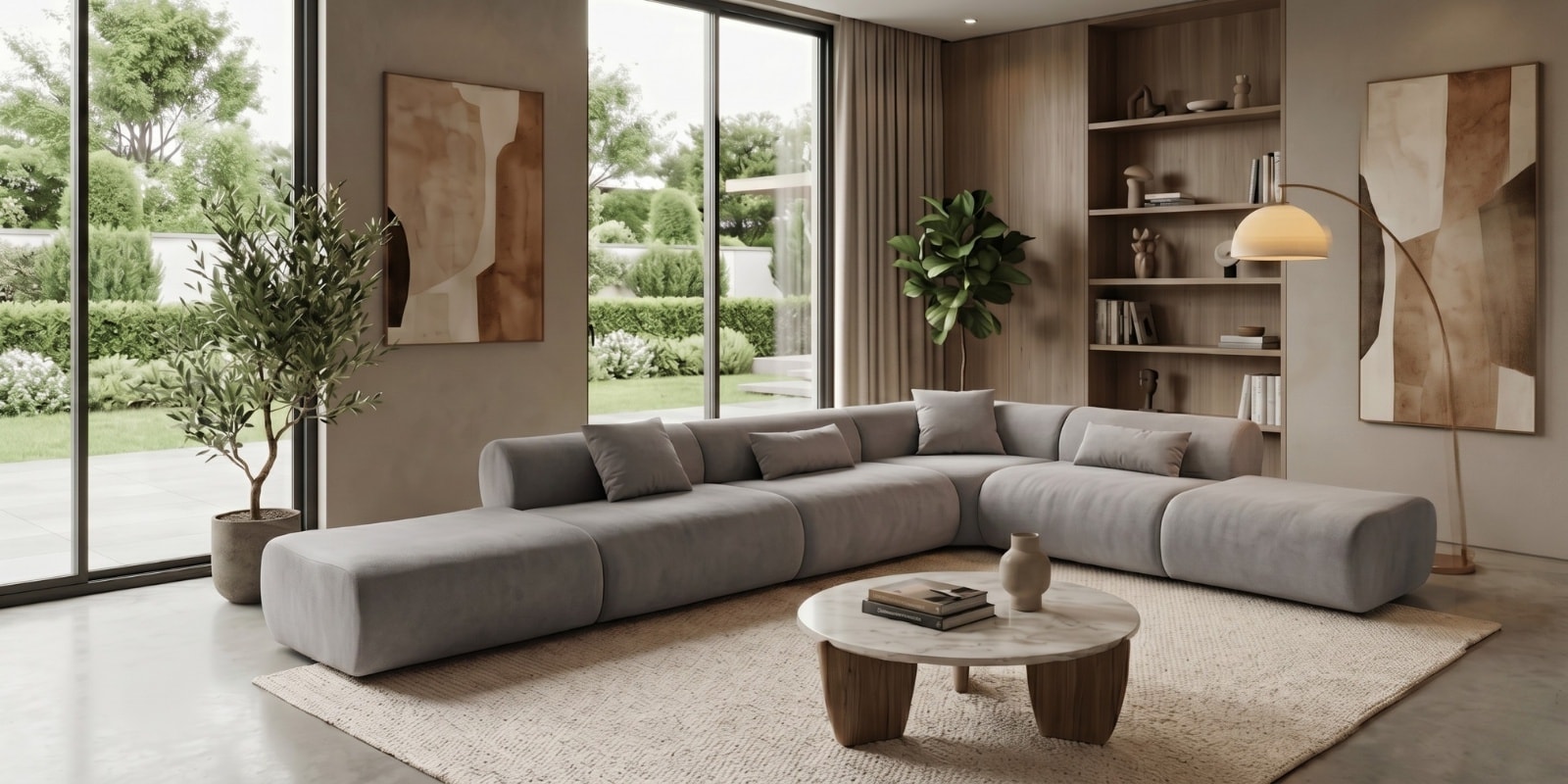 Verona Luxe Sectional Sofa In Light Grey Color