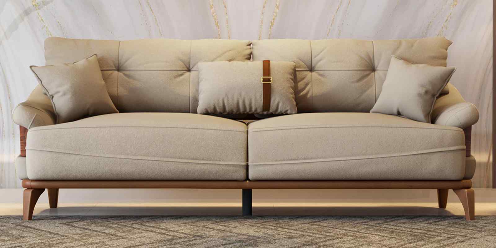 Veronica Suede Fabric 3 Seater Sofa In Beige Color Veronica Suede Fabric 3 Seater Sofa In Beige Color