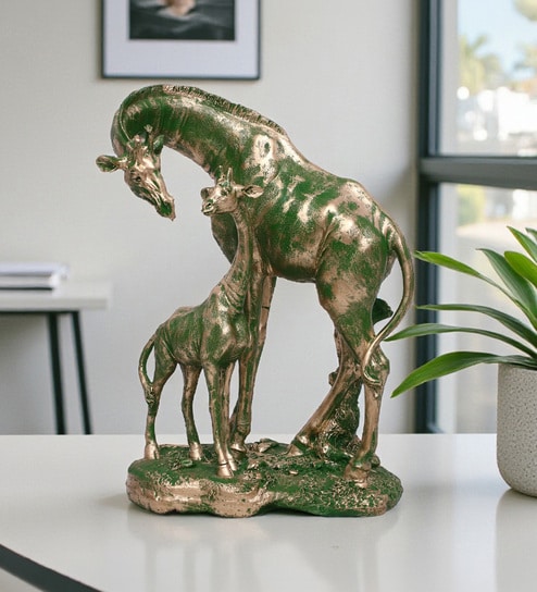 Green Giraffe With Baby Showpiece