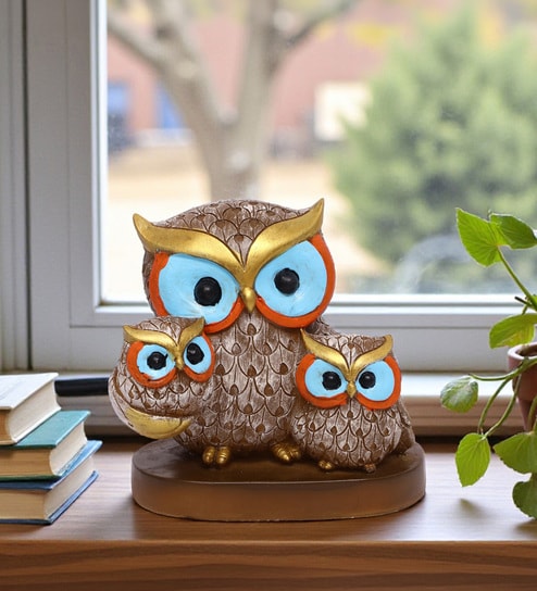 Mud Color Owl Showpiece 3 Peice Set