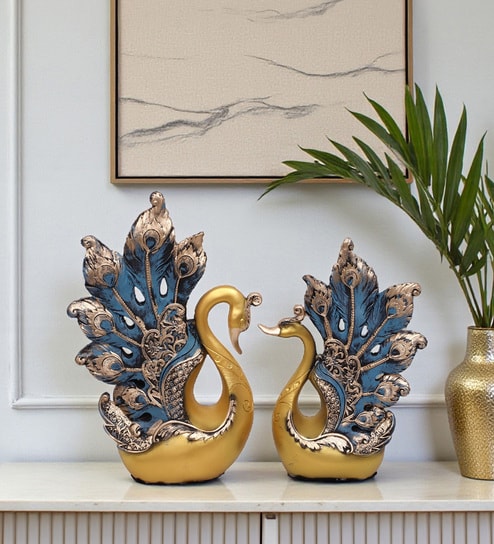 Golden Swan Jewellery Showpiece Set Of 2