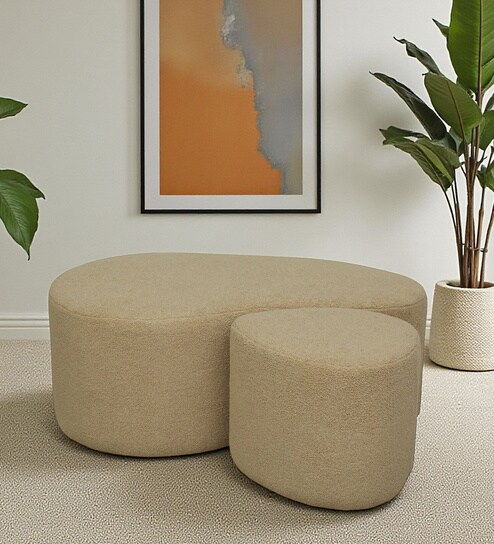 Veeda Boucle Fabric Bench and Stool Set In Camel Colour