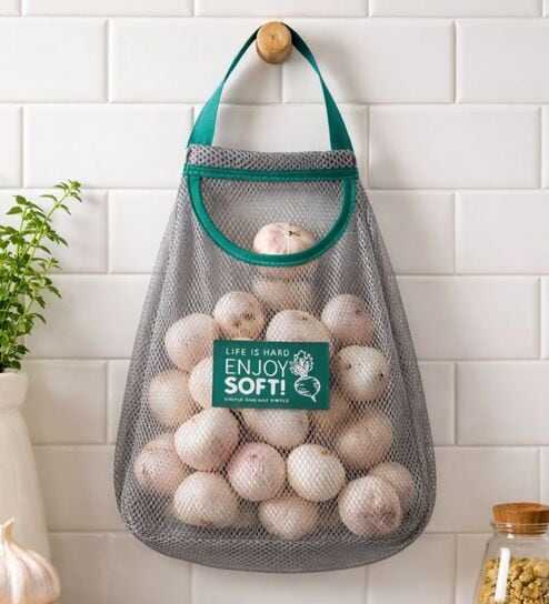Vegetable Mesh Bag, Reusable Bags for Fruit and Vegetable Hanging Storage Kitchen Storage, Hanging Mesh Storage Bags   Onion, Garlic, Potatoes, Green Chillies