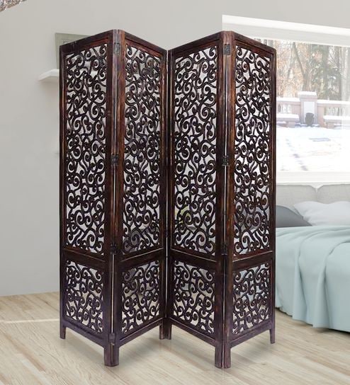 Solid Wood Voris Room Divider In Brown Colour