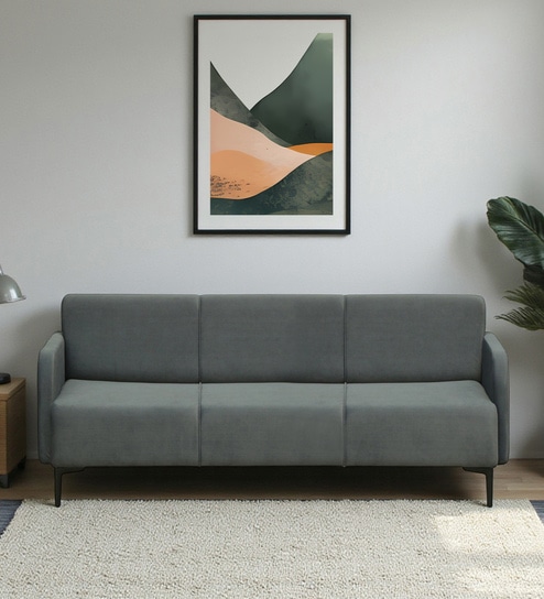Vella Velvet Fabric 3 Seater Sofa in Grey Colour