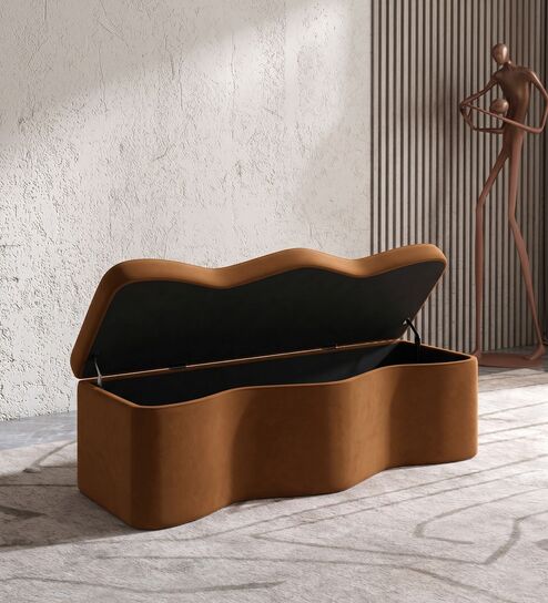 Velmora Wave Storage Bench In Caramel Brown Colour