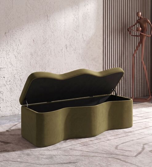 Velmora Wave Storage Bench In Moss Green Colour